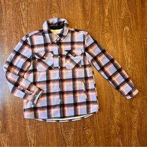Sage Women's Long Sleeve Purple Plaid Plush Sherpa Lined Fleece Shirt Jacket M